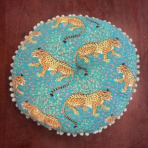 Leopard Print Round Accent Pillow - Blue and Yellow